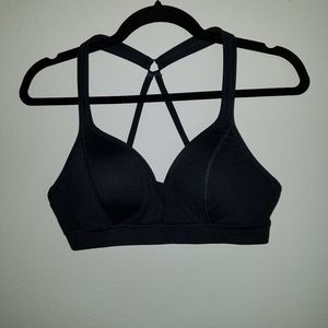 Athleta Black Racerback Sports Bra Back Closure M